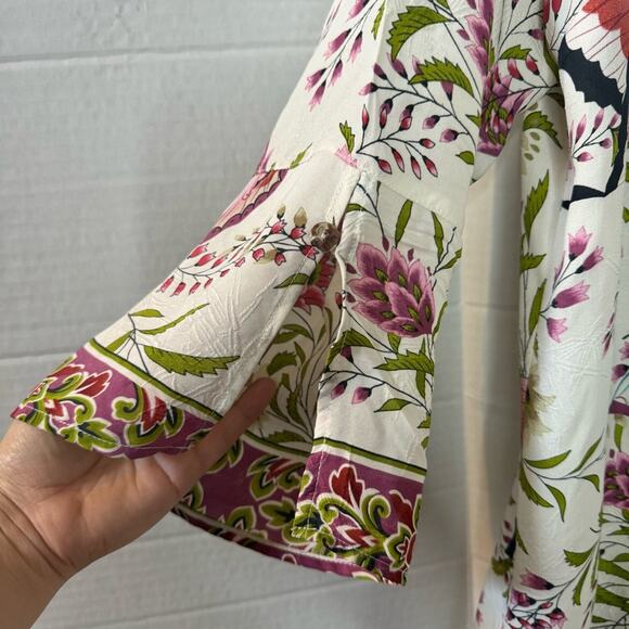 Citron Silk Butterfly Print Button Up Blouse - Picture 10 of 13